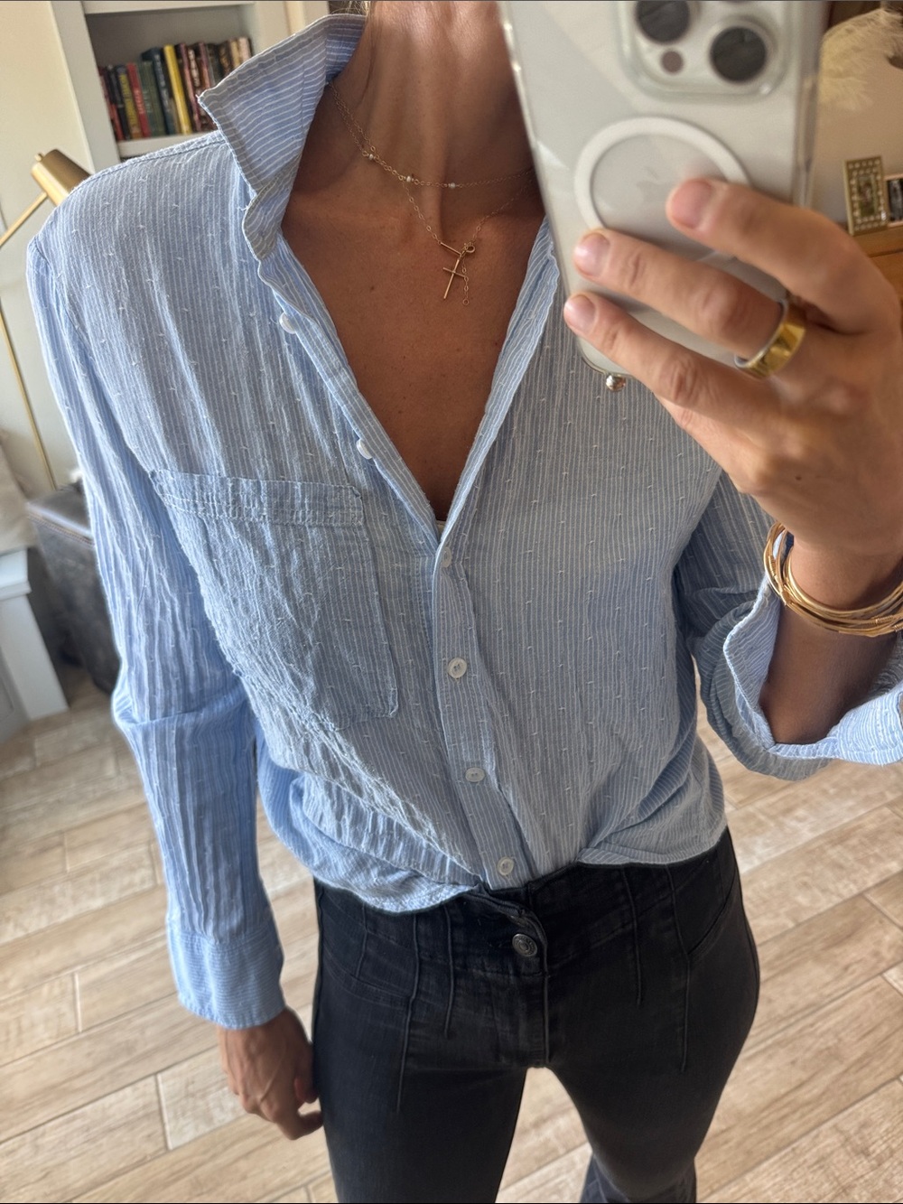 Joy Joy Light Blue Pinstripe Button Down Shirt